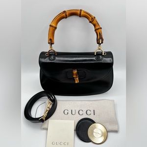 Gucci Bambou 3 Ways Shoulder,Crossbody,Handle Black Leather Calfskin (Cowhide)